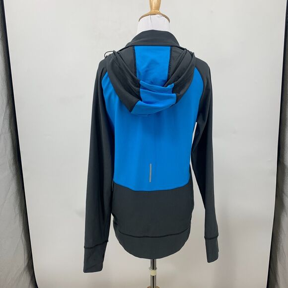 Nike Running Jacket Womens M Medium Gray Blue Full Zip Mock Neck Hooded Dri Fit - Picture 8 of 14